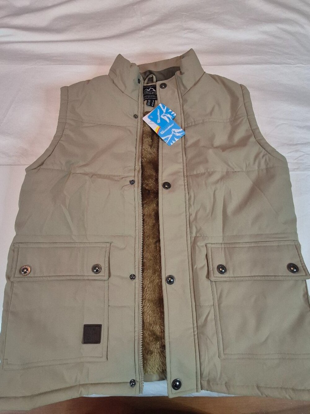 MAGCOMSEN Men's Padded Vest Warm Fleece Lined Outdoor Jacket, Size S, Khaki, NWT